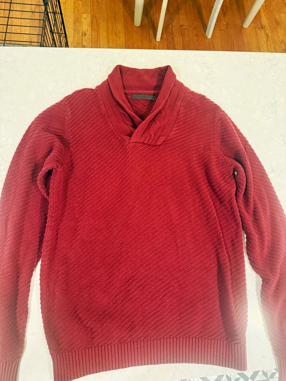 Sean John Burgundy Solid Knit Shawl Neck Pullover Sweater Long Sleeve Size L